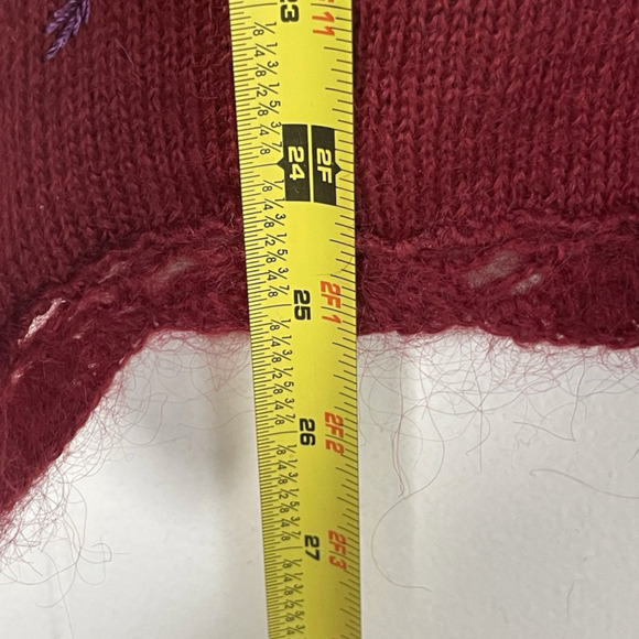 Mohair Wool Floral Embroidered Sweater Sz L Red Cottagecore Romantic Vintage Y2K - Picture 8 of 8